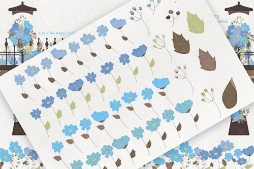Kit Imágenes Digitales Flores Azules 1325256