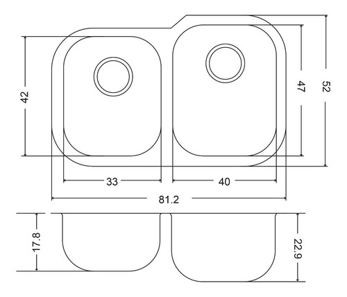 Fregadero Cocina Submontar 2 Tinas 81.3x52x23 Eb A31209al