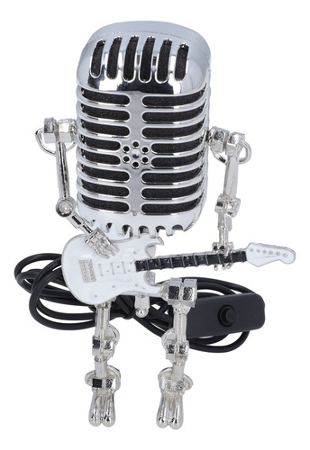 Micrófono Robot Led Metálico Con Soporte Para Guitarra Retro