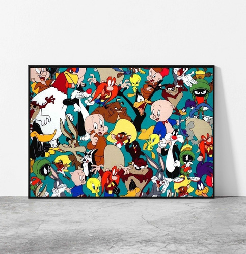 Cuadro 33x48cm Personajes Looney Tunes Marco Negro Fan Arte