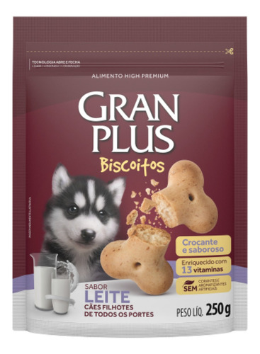 Biscoitos Cães Filhotes Leite Gran Plus 250g