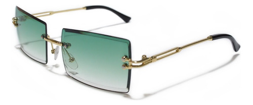 Gafas Sin Marco Uv400 Lente Verde Varilla Dorado