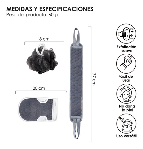 Kit De Baño Con Cepillo, Masaje Y Exfoliación Para Ducha