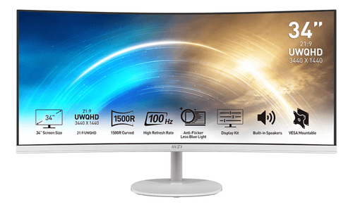 Monitor Uwqhd Hdr 34'' Msi Promp341cqw 100hz Color Blanco