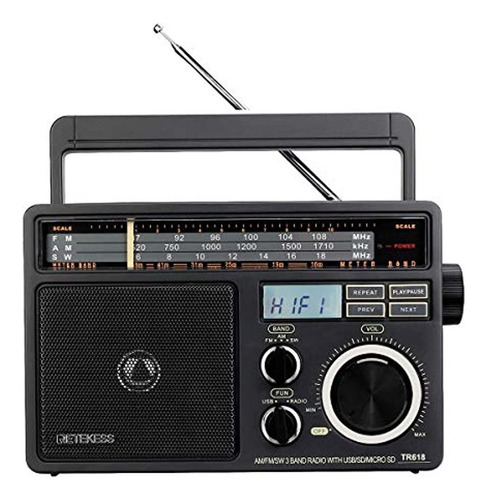 Radio Portátil De Onda Corta, Am/fm Con Sd/tf/usb, Negro