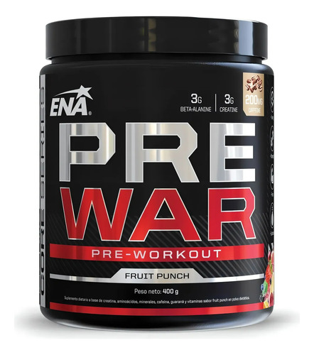 Pre War 400g Ena Sport Energizante Pre Entrenamiento Cafeina Fruit Punch