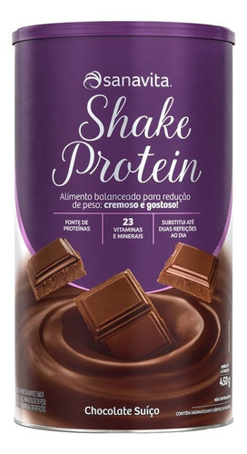 Kit 2 Shake Subs. Refeição Sanavita Chocolate Suiço 450g Sabor Chocolate Suíço