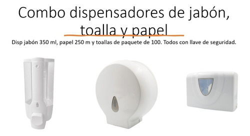 Combo Dispensadores Jabón, Papel Y Toallas