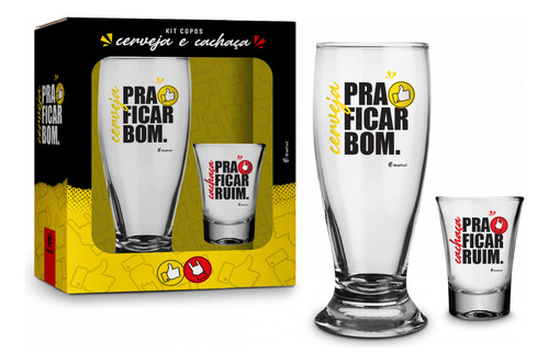 Kit Copo Cerveja E Shot Para Ficar Bem/ Ficar Mal, Presentes Cor Incolor