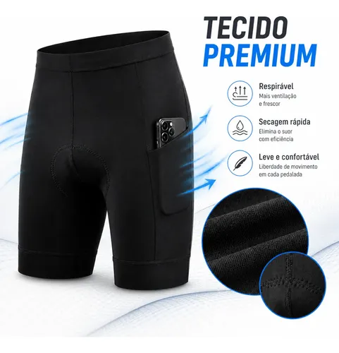 Bermuda Ciclismo Masculina Spinning Bolso Lateral Preta Bike