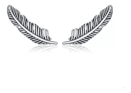 Aros Pluma Trepador Plata 925 Joya Mujer Juvenil