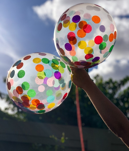 Imagen 2 de 4 de Set 6 Globos Cristal Latex Confetti Multicolor Apto Helio