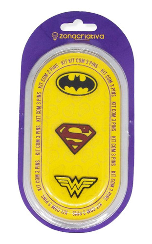 Kit 3 Pins Broche Liga Da Justiça | Batman Ww Superman | Dc