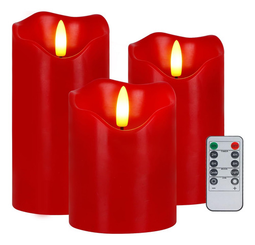 Juego De 3 Velas Led Sin Llama Rojas Regulables Con Control