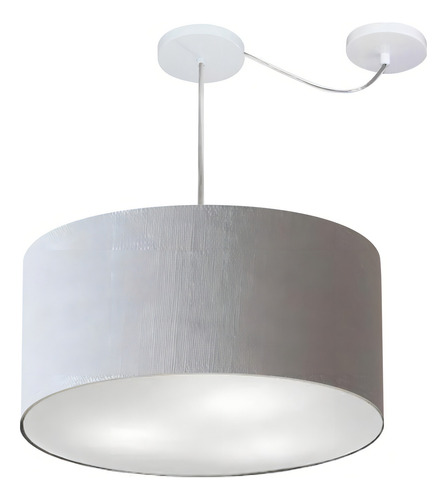 Lustre Pendente Cilíndrico Com Desvio Md-4261 Cúpula em Tecido 50x30cm Rustico Cinza - 127/220V