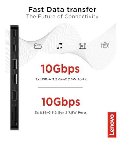Lenovo Usb-c Slim Travel Dock, 8 Ports, Up To 65w