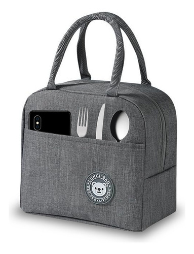 Lonchera Termica Bolsa Almuerzo Comida Lunch Escolar Oficina Portatil Kimhi Fiambrera Impermeable Aislamiento Frio Y Calor Color Gris