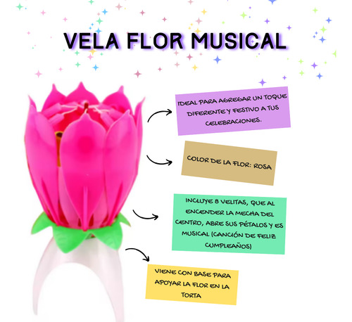 Vela Flor Musical - Cumpleaños Cotillon