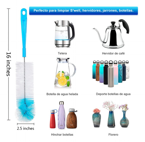 Cepillo De Limpieza 8 Piezas Para Botellas Y Popotes Azul-bl