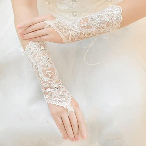 Guantes De Encaje Para Boda, Sin Dedos, Con Diamantes De Imi