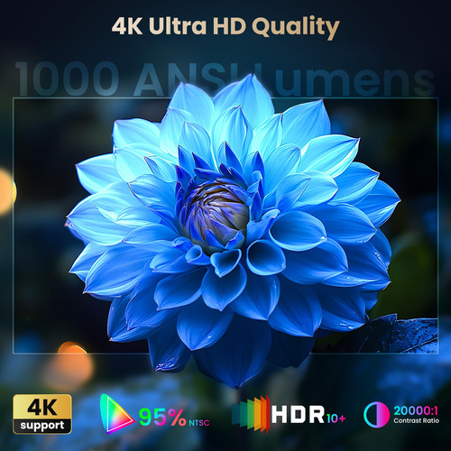 Proyector De Cine En Casa 4k Con Wifi Y Bluetooth 5.2 Negro