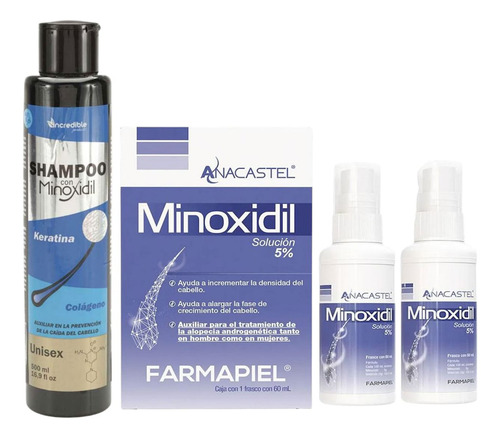 Kit Anticaida Minoxidil 5, 2 Meses Promotor De Crecimiento Cabello Capilar Anacastel Con Shampoo Minoxidil Colageno 500ml