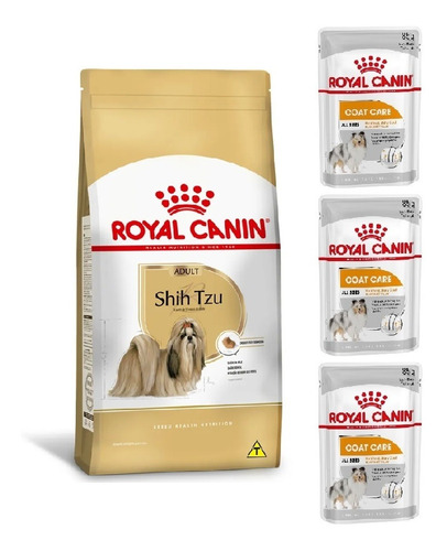 Kit Ração Shih Tzu Adult 2,5kg E 3 Sachês Coat Care Royal