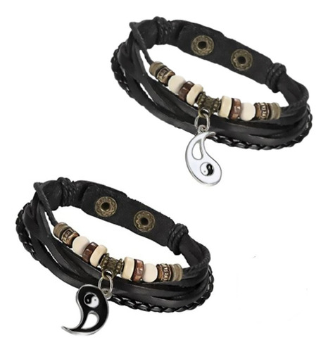 Pulseras Cuero Trenzado Parejas Enamorados Novios Amigo 2pza Diámetro 6.5   Largo 22 Cm