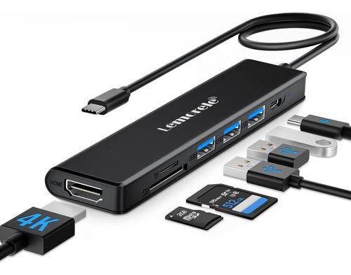 Usb C Hub, Adaptador De Cubo Lemorele Tipo-c 7 En 1 Con Hdmi