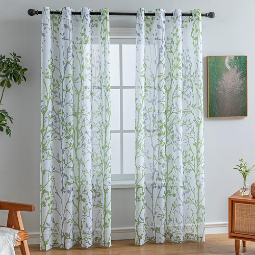 Juego De 2 Paneles De Cortinas Blancas De Color Verde Salvia