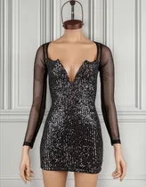 Comprar Vestido De Lentejuelas Y Microtul Ajustado Corto Escote V