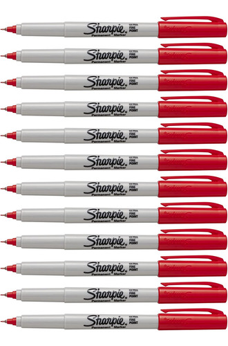 12 Marcadores Permanentes Ultrafinos Rojos Sharpie