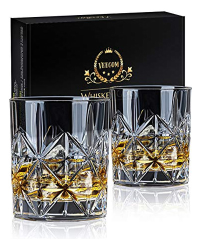 Veecom - Juego De 2 Vasos De Whisky De Cristal De 10 Onzas C