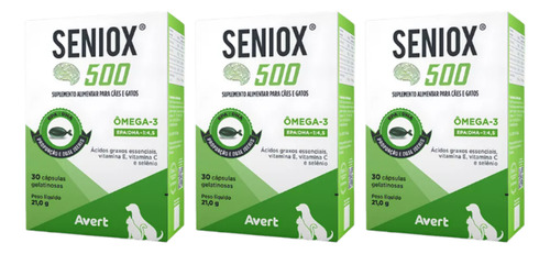 Avert Seniox 500 30 Cápsulas Ômega-3 Suplemento - Kit C/ 3