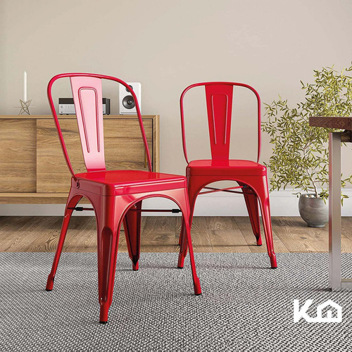 Silla Tolix 2 Piezas Acero Galvanizado Comedor Restaurante Para Exterior Color Rojo KingsHouse
