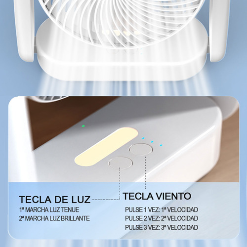 Ventilador De Escritorio Portátil 3 En 1 Con Luz Led Y Carga