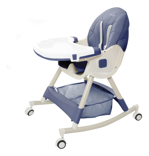 Silla Alta Periquera Bebe KIDDOS Mecedora Con Llantas 5 En 1 Ajustable Plegable Asiento Piel Bandeja Extraíble Segura Color Azul