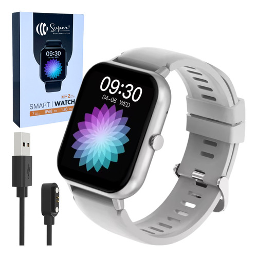 Smartwatch Com Chamadas, Foto Na Tela, 2 Pulseiras, Bluetooth, Compatível Android Ios, Tela Touch, Notificações, À Prova Dágua, Relógio Esportivo Unissex - Super Fast Acessórios, Cor Da Caixa Silver