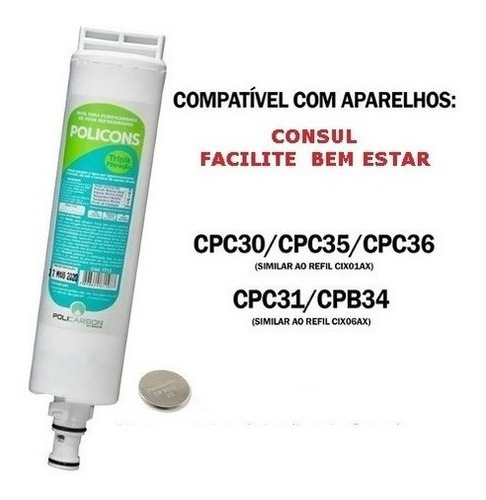 Imagem 3 de 5 de Refil Filtro Purificador Água Consul Bem Estar Com Bateria