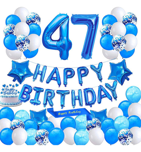 Blue 47th Birthday Decoration Banner De Feliz Cumpleaños Núm
