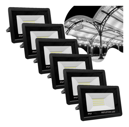 Kit 6 Refletor Led 100w Smd Prova D´água Ip67 Holofote Comely 6500k 127/220V