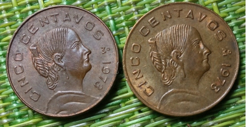 2 Monedas 5 Centavos 1973 Con 3 Redondo Y 3 Cuadrado. 
