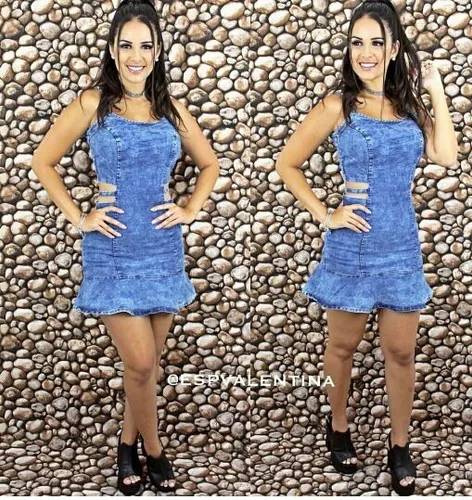 Vestido jeans sale aberto dos lados