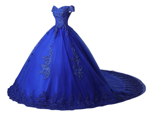 Vestidos De Quinceañera Color Azul Rey Cola Cauda Barato B 