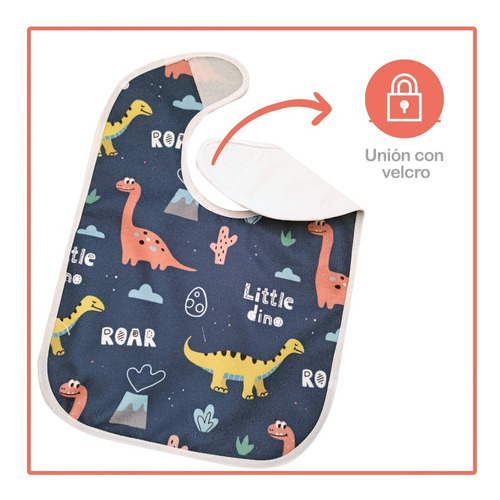 Kit 4 Baberos Impermeables Little Dino