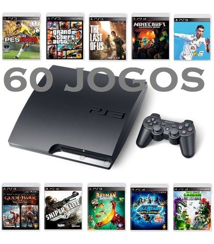 Ps3 Playstation 3 Slim 60 Jogos + The Last Of Us + Fifa 19 + Gta 5