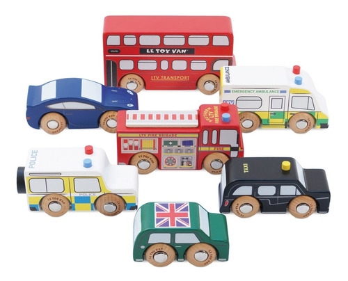 Packx7 Vehículos Madera Transporte De Ciudad Niños 3 Años+