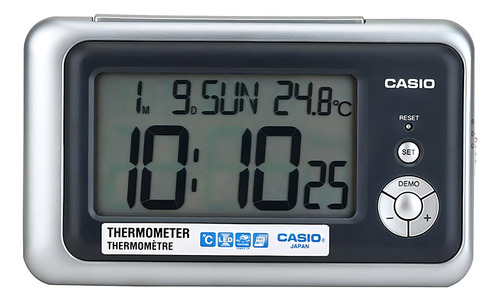 Despertador Casio DQ-748 Digital com Alarme Crescente, Soneca, Termômetro, Data Completa, Luz de Fundo LED, Formato 12/24h, Alta Precisão, Fácil Configuração e Design Compacto - Cor Prata