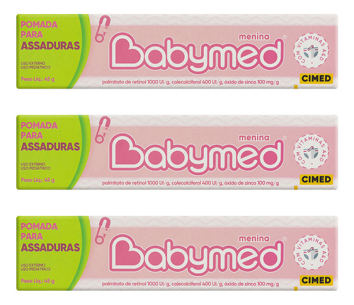 Kit 3 Pomadas para prevenção de assaduras Babymed 45g cor Rosa