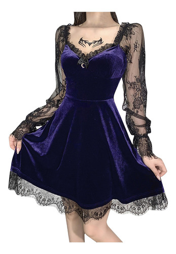 Z Vestido Gótico Elegante For Mujer Ab454 Manga Larga Hueco
